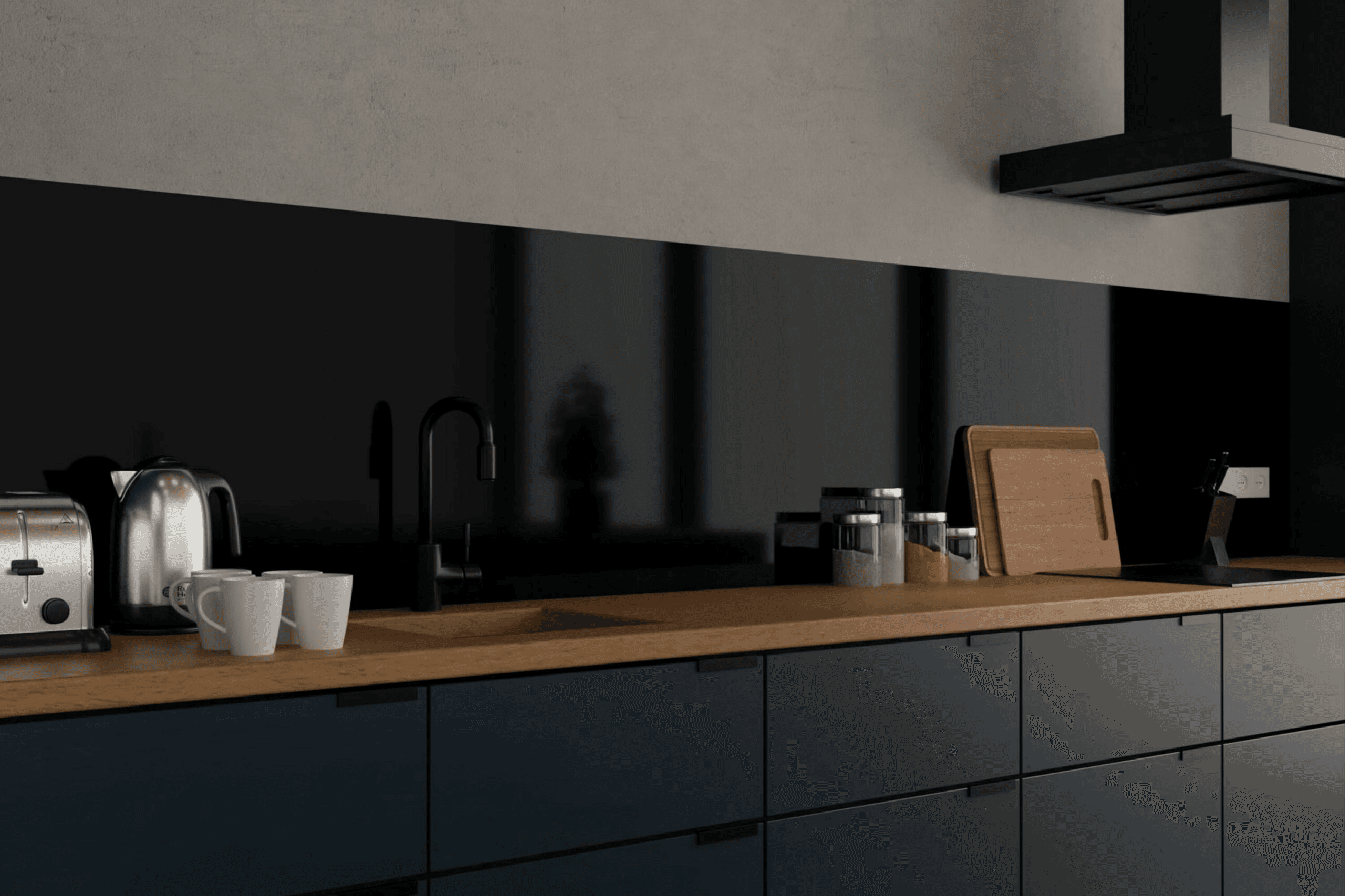 pared trasera de cocina negra a medida