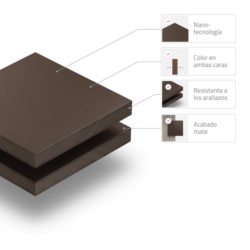 HPL textura marrón chocolate RAL8017 - Especificaciones